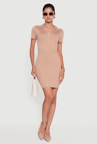 Womens Ribbed Knit Johnny Collar Sweater Dress,