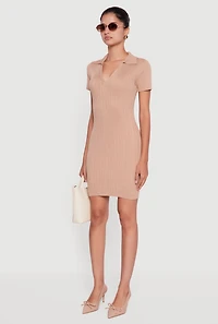 Womens Ribbed Knit Johnny Collar Sweater Dress,