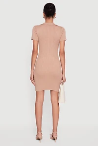 Womens Ribbed Knit Johnny Collar Sweater Dress,