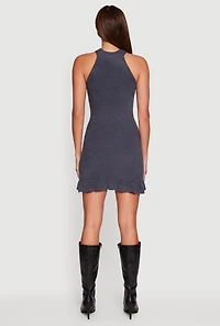 Rhinestone Eyelash Knit Ruffle Hem Sweater Dress