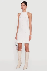 Rhinestone Eyelash Knit Ruffle Hem Sweater Dress