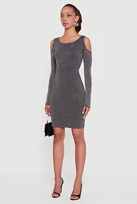 Womens Lurex Rib Knit Cold Shoulder Dress, Grey, Size M