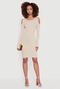 Lurex Rib Knit Cold Shoulder Dress