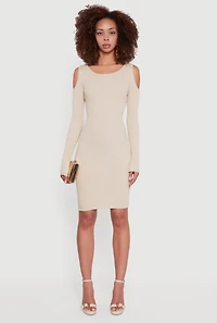 Lurex Rib Knit Cold Shoulder Dress