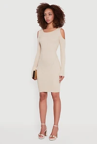 Lurex Rib Knit Cold Shoulder Dress