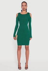 Womens Lurex Rib Knit Cold Shoulder Dress, XL