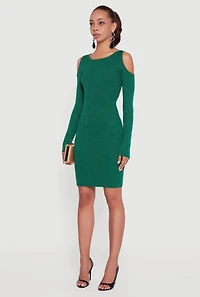 Womens Lurex Rib Knit Cold Shoulder Dress, XL