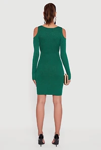 Womens Lurex Rib Knit Cold Shoulder Dress, XL