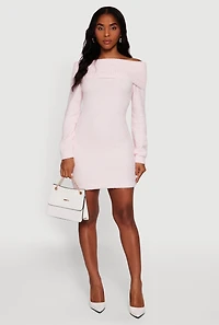 Eyelash Knit Fold Over Off the Shoulder Sweater Dress