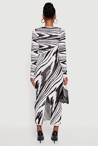 Abstract Print Long Sleeve Sweater Dress