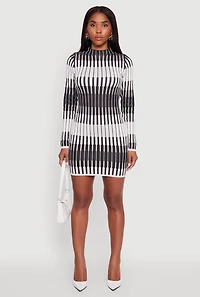 Womens Trendy Mock Neck Striped Long Sleeve Sweater Dress, Multi,