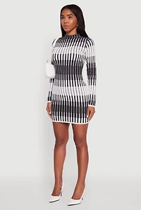Womens Trendy Mock Neck Striped Long Sleeve Sweater Dress, Multi, Size S
