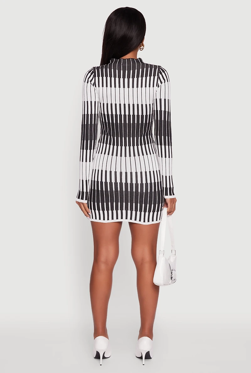 Womens Trendy Mock Neck Striped Long Sleeve Sweater Dress, Multi,
