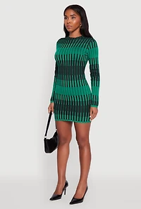 Trendy Mock Neck Striped Long Sleeve Sweater Dress