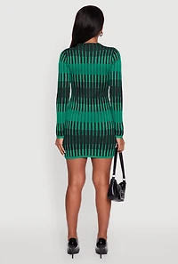 Trendy Mock Neck Striped Long Sleeve Sweater Dress