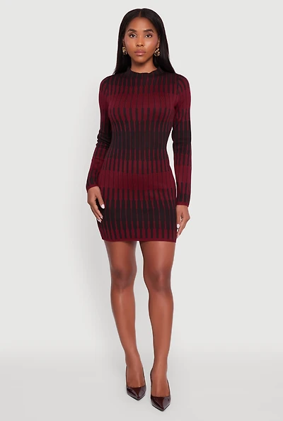 Womens Trendy Mock Neck Striped Long Sleeve Sweater Dress,