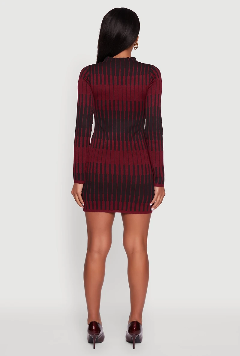 Womens Trendy Mock Neck Striped Long Sleeve Sweater Dress,