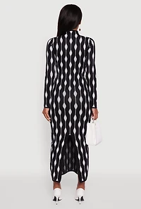 Womens Chic Long Sleeve Printed Pattern Bodycon Sweater Dress, Multi, Size S