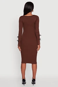 Womens Ribbed Knit Bow Detail Sweater Midi Dress, M