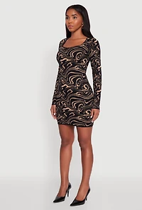 Womens Trendy Psychedelic Swirl Print Mini Sweater Dress, Black, Size XL