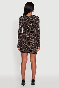 Womens Trendy Psychedelic Swirl Print Mini Sweater Dress, Black, Size XL
