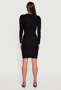 Womens Long Sleeve Sweater Dress with Greek Key Pattern, M