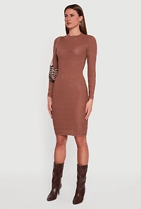 Long Sleeve Sweater Dress with Greek Key Pattern