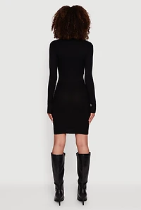 Greek Key Rib Knit Long Sleeve V-Neck Sweater Dress