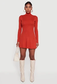 Rib Knit Long Sleeve Turtle Neck Sweater Dress