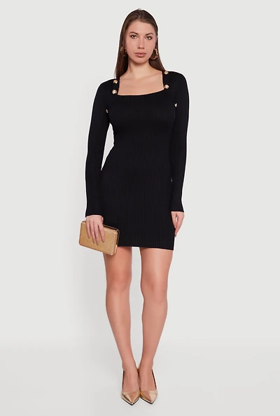 Long Sleeve Square Neck Mini Sweater Dress