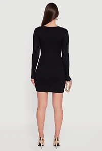 Womens Long Sleeve Square Neck Mini Sweater Dress, Black, Size S