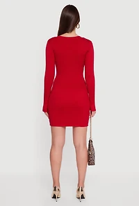 Womens Long Sleeve Square Neck Mini Sweater Dress,
