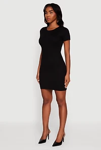 Womens Short Sleeve Ribbed Knit Sweater Dress,