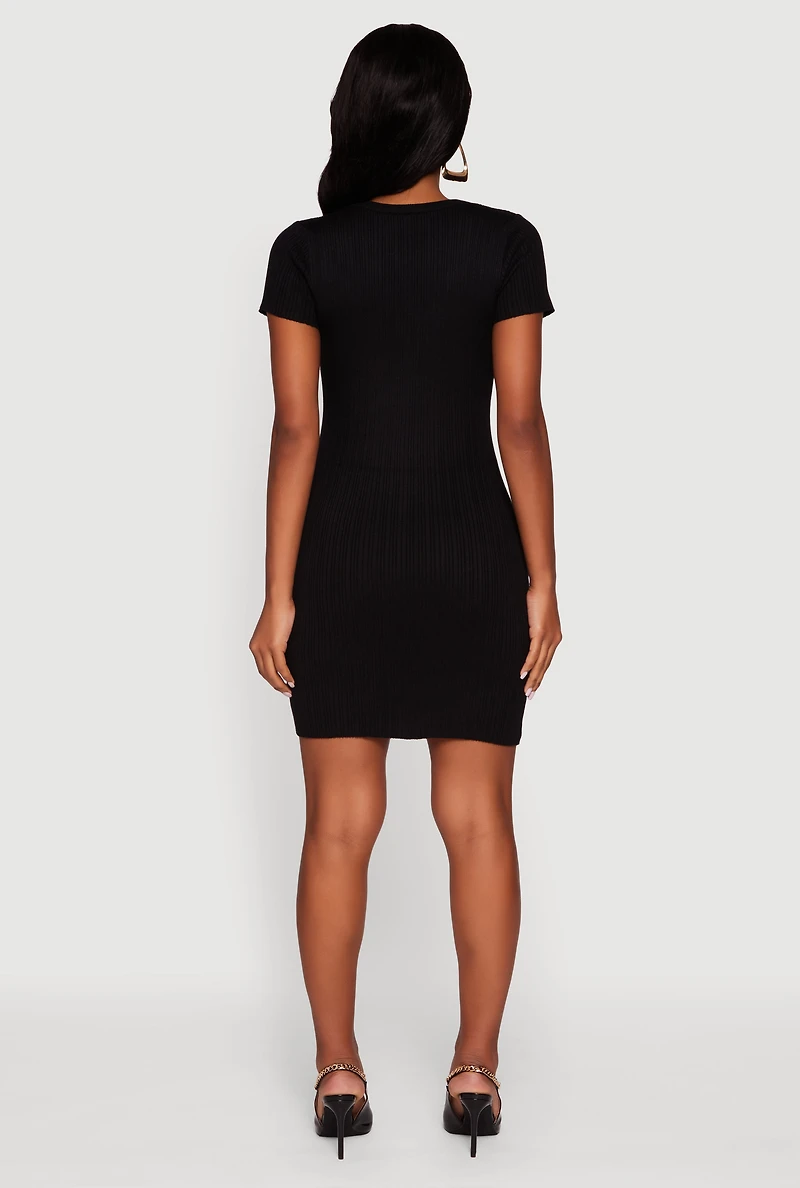 Womens Short Sleeve Ribbed Knit Sweater Dress,
