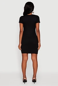 Womens Short Sleeve Ribbed Knit Sweater Dress,