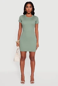 Short Sleeve Ribbed Knit Sweater Dress