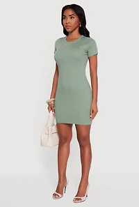 Short Sleeve Ribbed Knit Sweater Dress