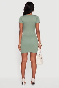 Short Sleeve Ribbed Knit Sweater Dress
