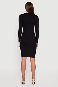 Collared Rib Knit Button Detail Midi Sweater Dress