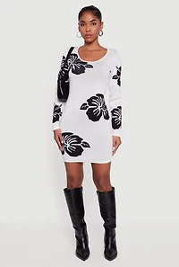 Long Sleeve Scoop Neck Printed Pattern Sweater Dress