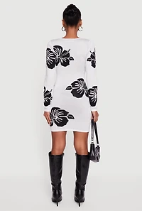 Long Sleeve Scoop Neck Printed Pattern Sweater Dress