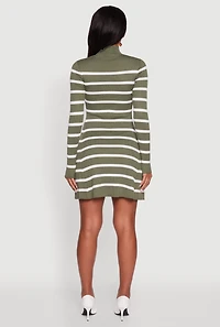 Womens Rib Knit Striped Long Sleeve Sweater Dress, Green,