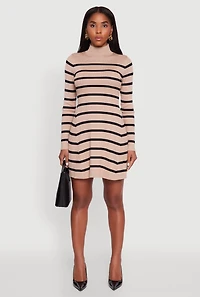 Womens Rib Knit Striped Long Sleeve Sweater Dress,