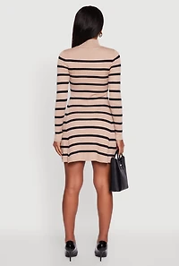 Womens Rib Knit Striped Long Sleeve Sweater Dress,