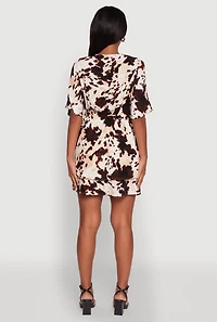 Womens Trendy Printed Tiered Cinched Waist V-Neck Dress, Multi,