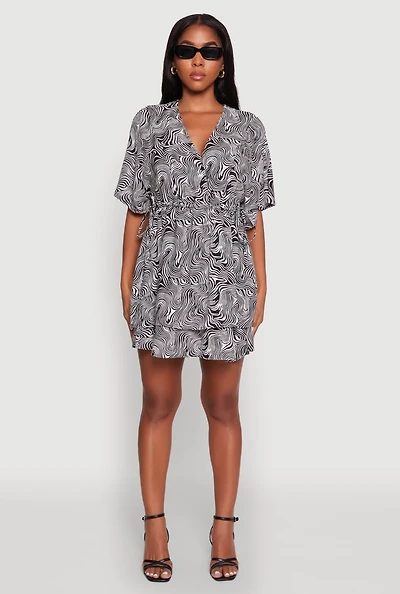 Womens Trendy Psychedelic Swirl V-Neck Tiered Dress, Multi, Size S
