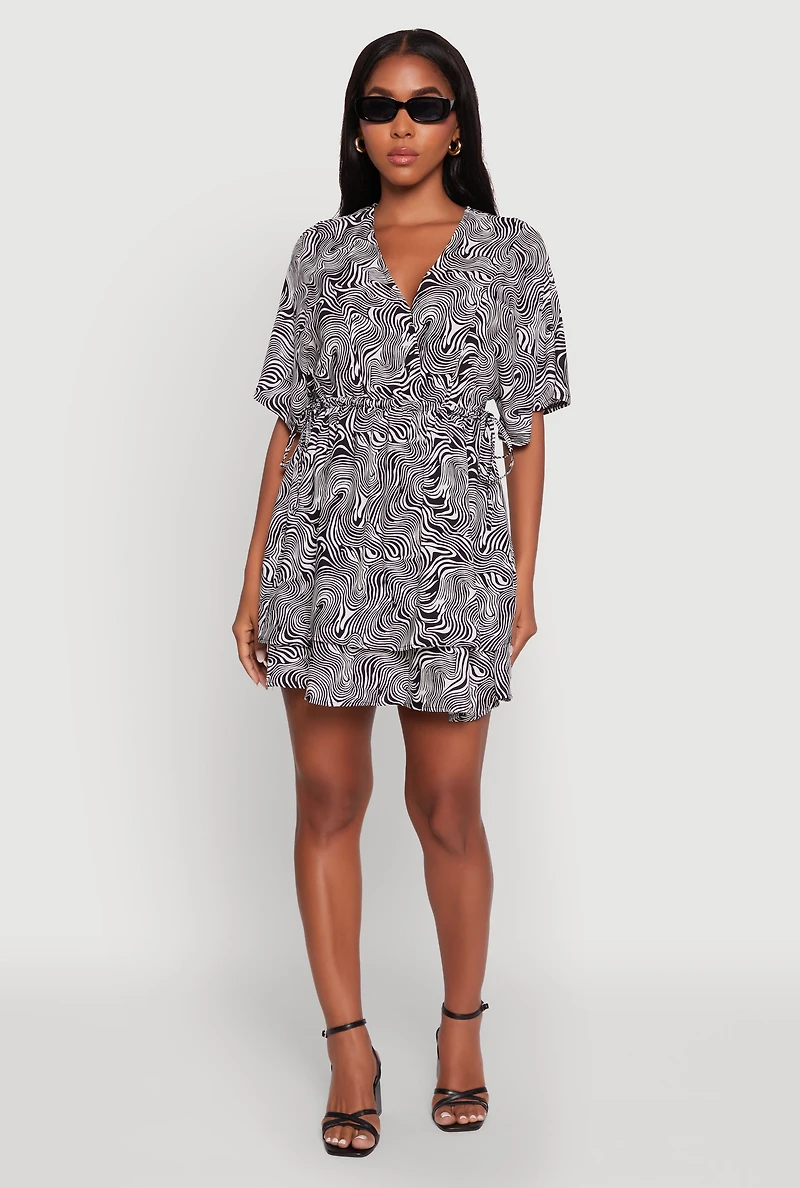 Womens Trendy Psychedelic Swirl V-Neck Tiered Dress, Multi, Size S