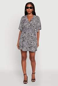 Trendy Psychedelic Swirl V-Neck Tiered Dress