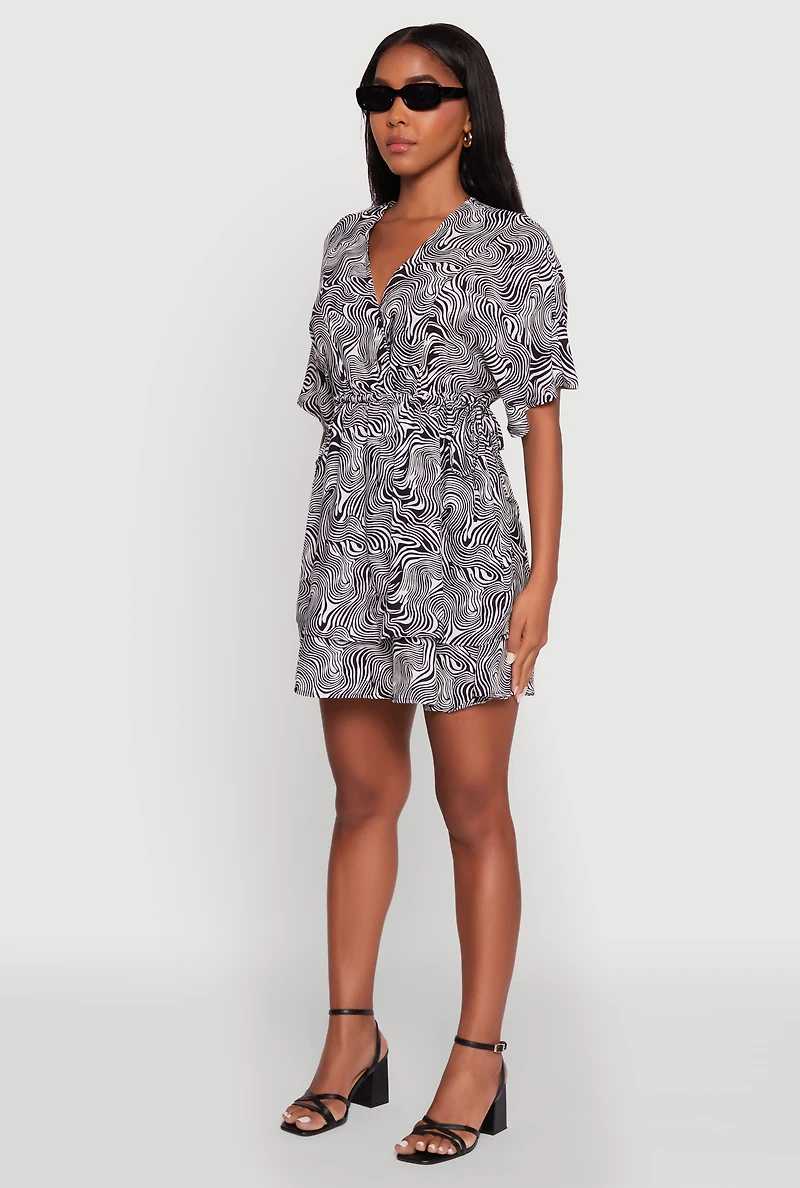 Womens Trendy Psychedelic Swirl V-Neck Tiered Dress, Multi, Size S