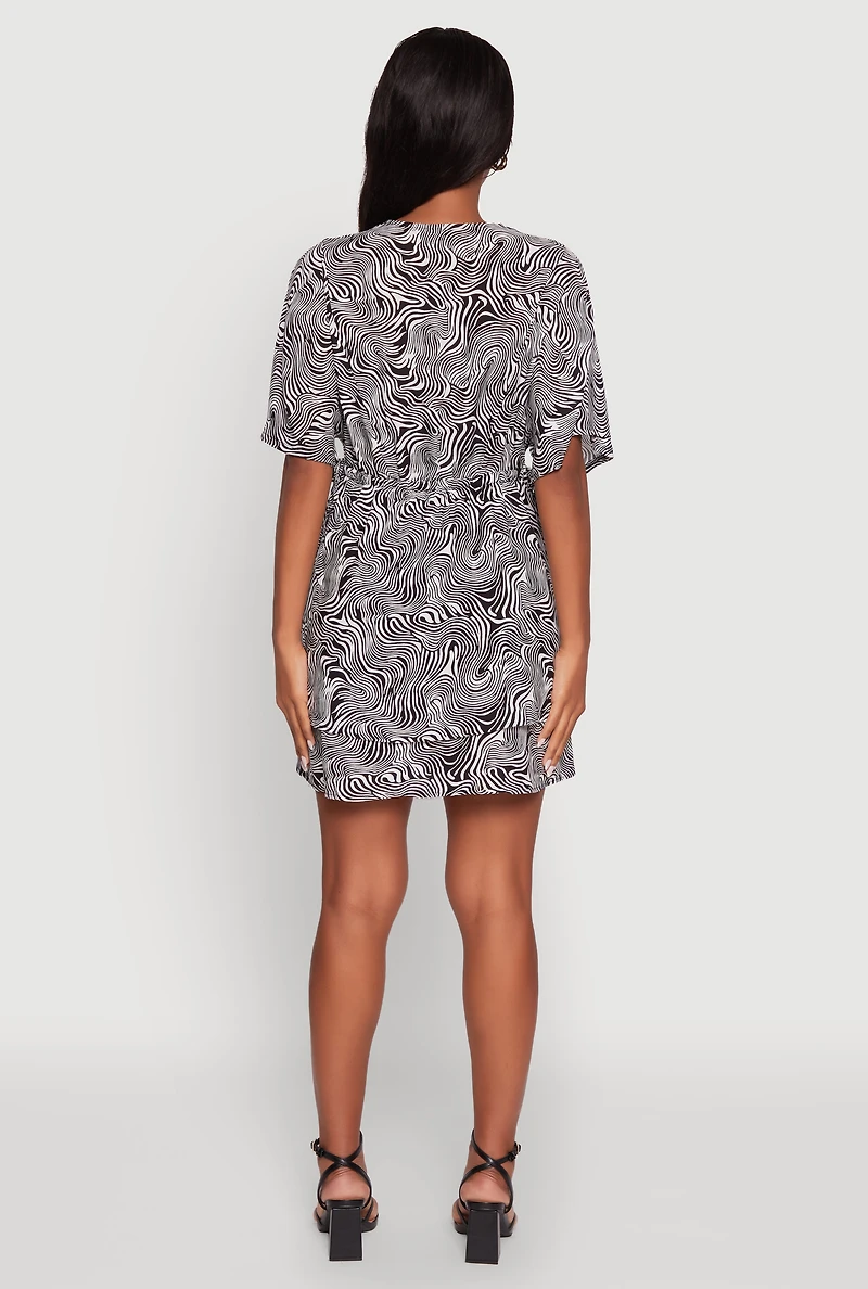 Womens Trendy Psychedelic Swirl V-Neck Tiered Dress, Multi, Size S
